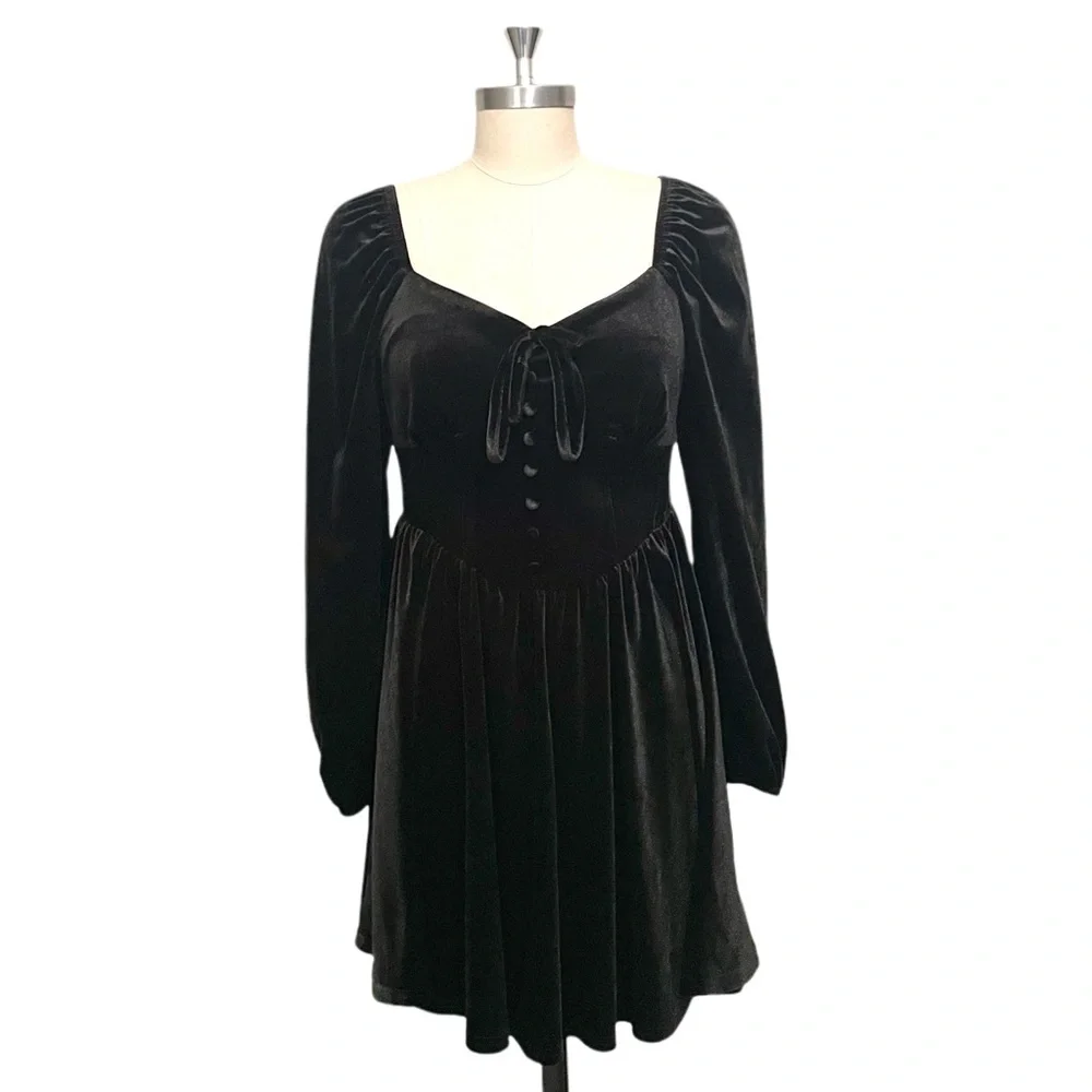 Black Velvet Bustier Babydoll Dress Regency Square Neck Blu Pepper Medium